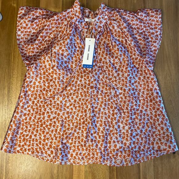 Samsoe Karookh Blouse Floral Shimmer Flutter Sleeve Feminine Romantic Womens S - Picture 13 of 13